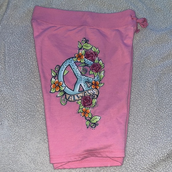 Limited Too ~Size Girls 12~ sweat-shorts with peace sign art on right leg Pink - Picture 2 of 3